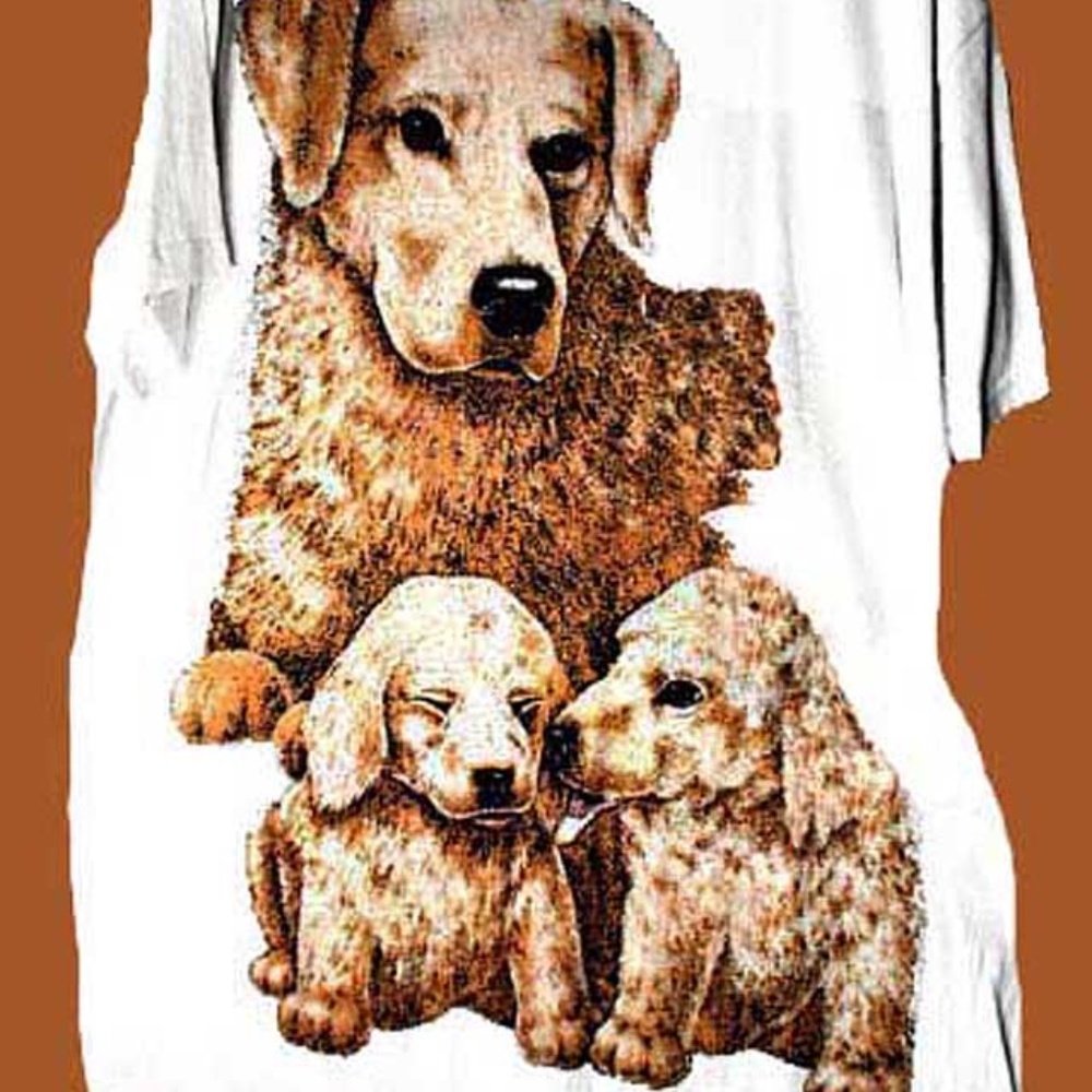 T-SHIRT, GOLDEN RETRIEVER & PUPPIES, ADULT ONE SIZE, FULL COLOUR, EXTRA LONG,